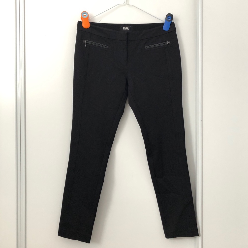 PAIGE Los Feliz Black Leather Trim Pants Black